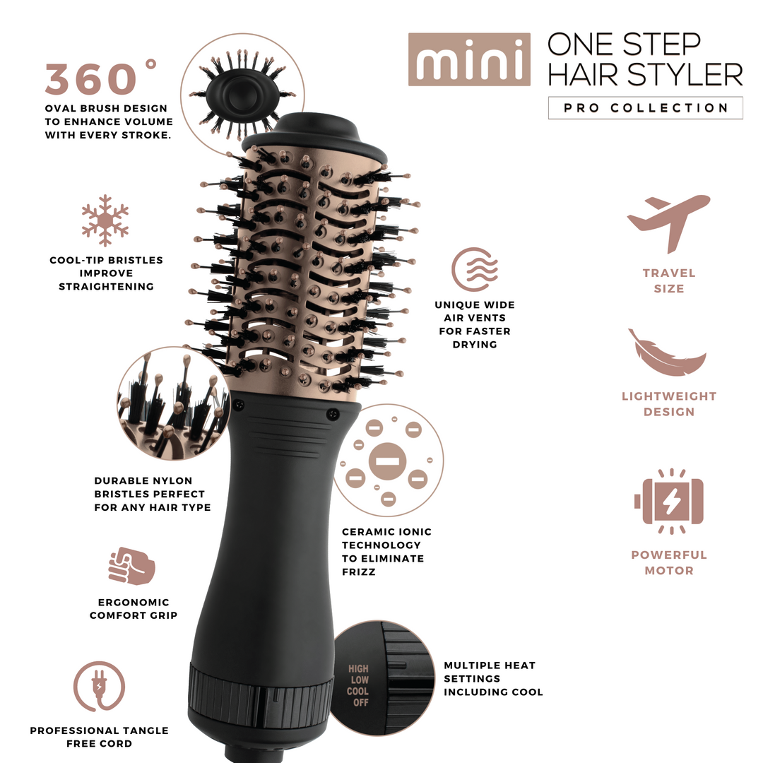 Hot & Hotter Mini One Step Hair Styler Dryer, 1 Count, Black & Rose Gold