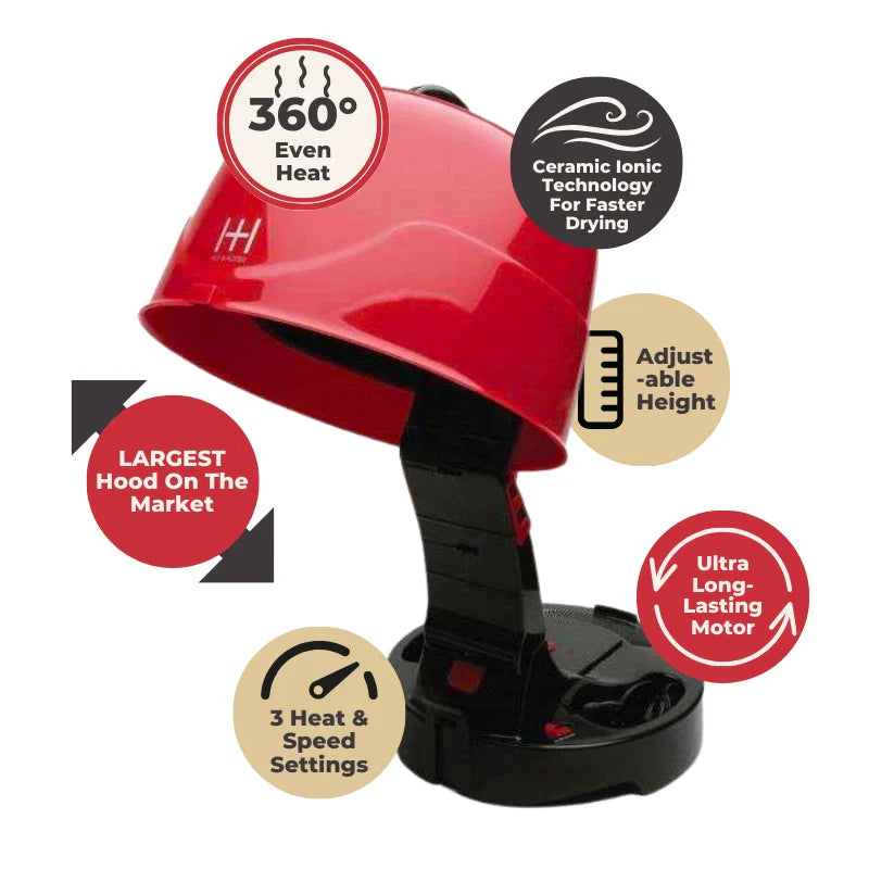 Hot & Hotter Super Large Turbo Pro Hood Dryer 3000, 1 Count, Red