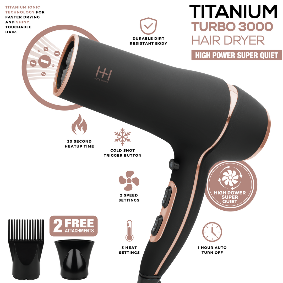 Hot & Hotter Titanium Turbo 3000 Hair Dryer, 1 Count, Black