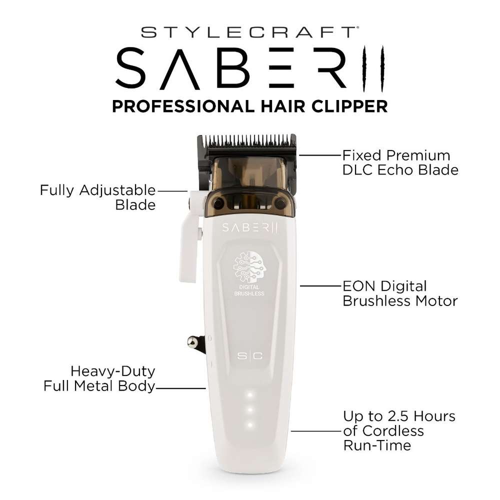 StyleCraft Saber II Clipper White  (SC619W) (Pre Order)