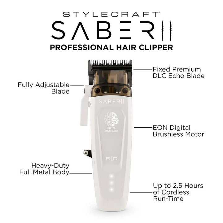 StyleCraft Saber II Clipper White  (SC619W) (Pre Order)