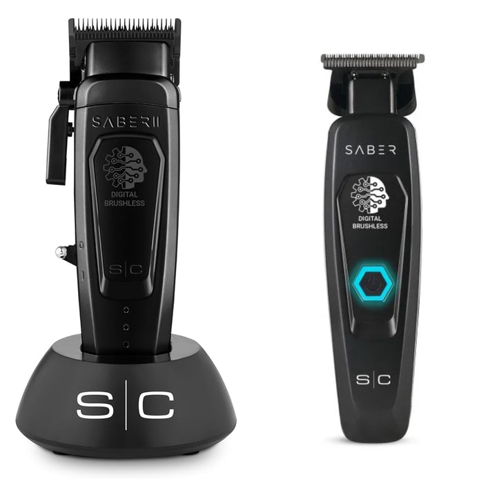 StyleCraft Saber II Clipper & Saber Trimmer Combo White - Free Barber Plug comb brush