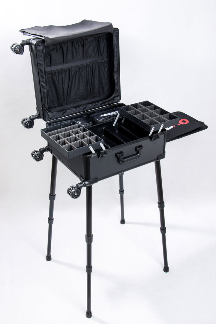 Roller Elite Mobile Workstation with LED Mirror & Extending Tray System – OG Black