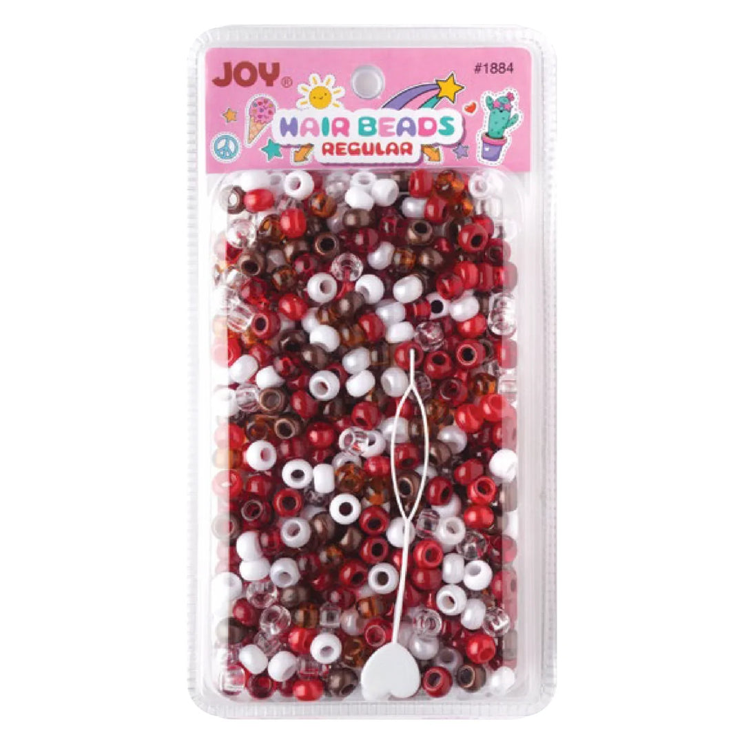 Joy Round Hair Beads Regular Size, 1,000 Count, Red & White