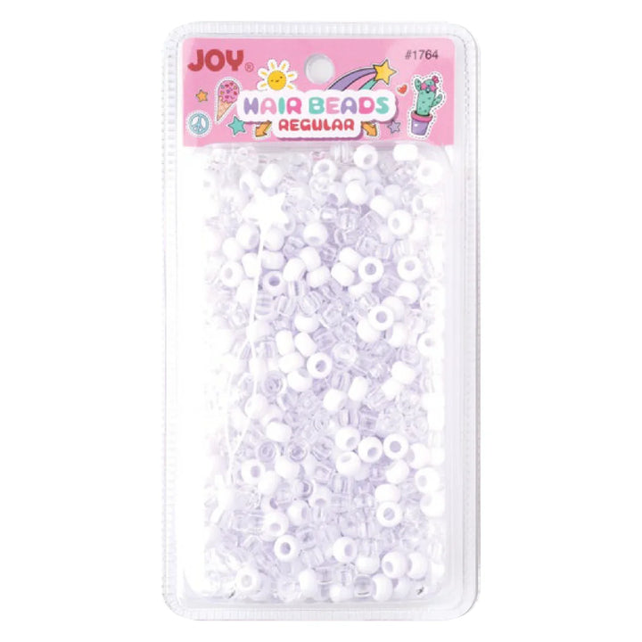 Joy Round Hair Beads Regular Size, 1,000 Count, White and Clear