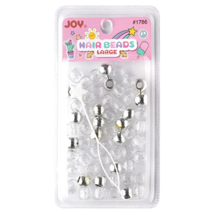 Joy Round Hair Beads Large, 50 Count, Silver Metallic & Glitter