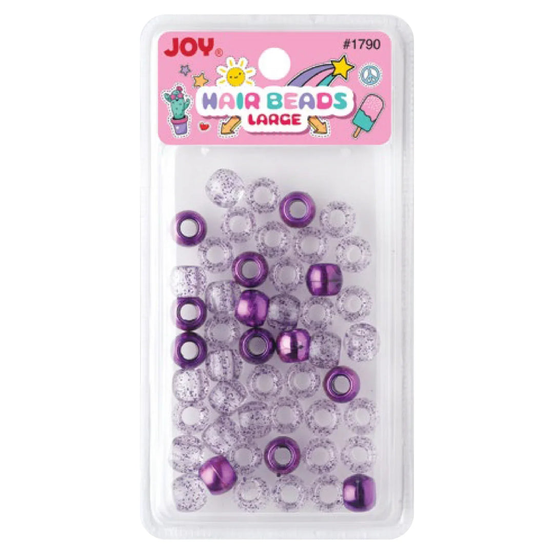 Joy Round Hair Beads Large, 50 Count, Purple Metallic & Glitter