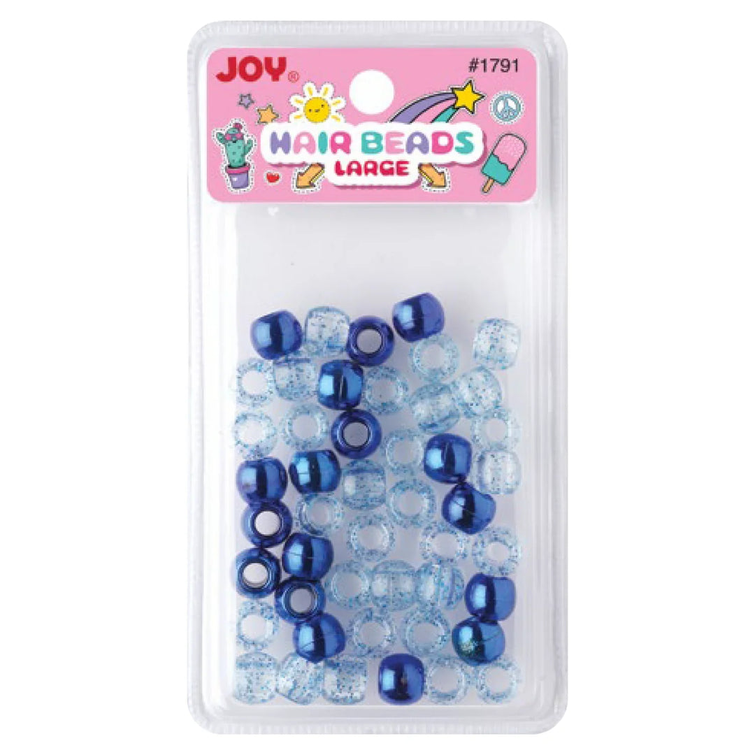 Joy Round Hair Beads Large, 50 Count, Blue Metallic & Glitter
