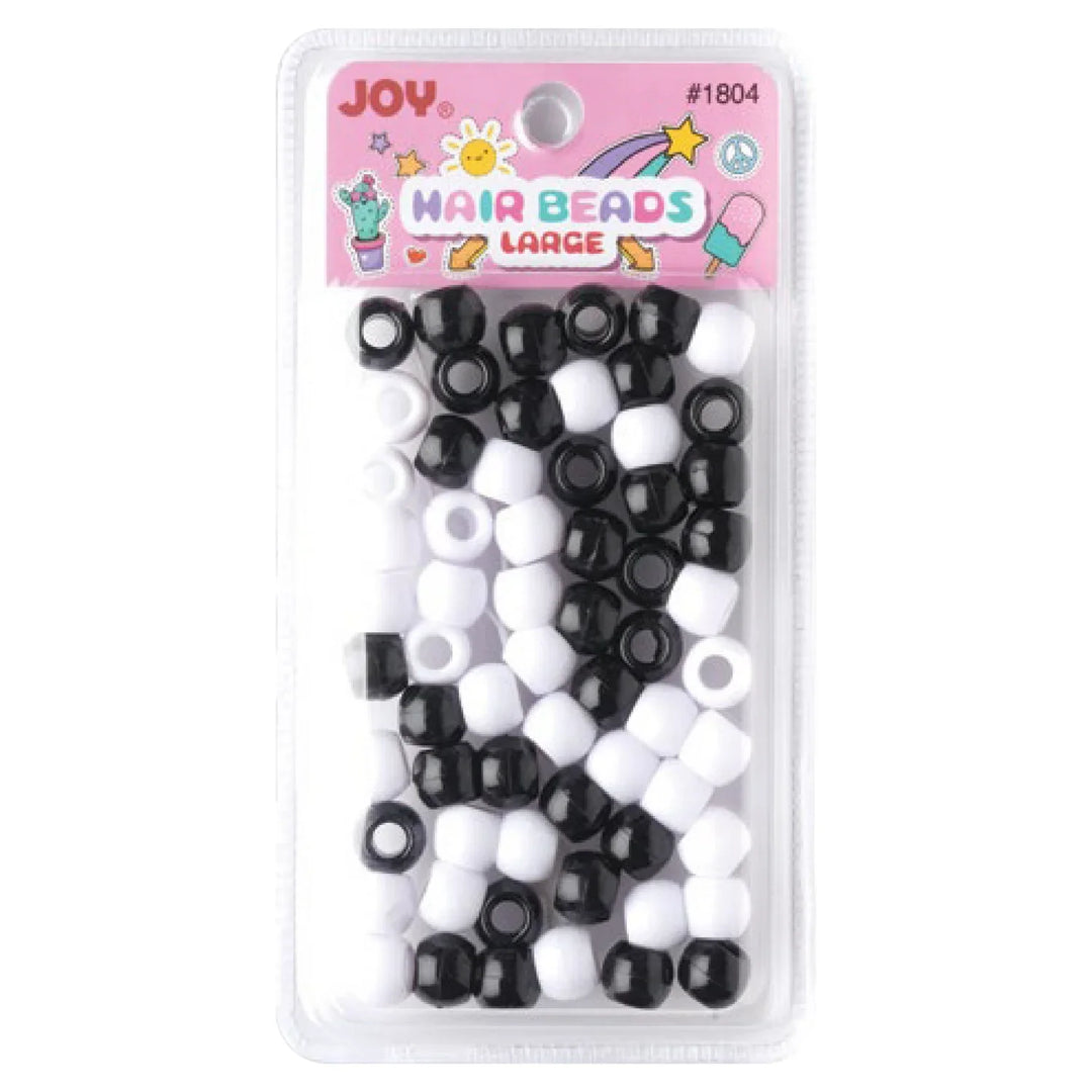 Joy Round Hair Beads Large, 60 Count, 60Ct Black and White