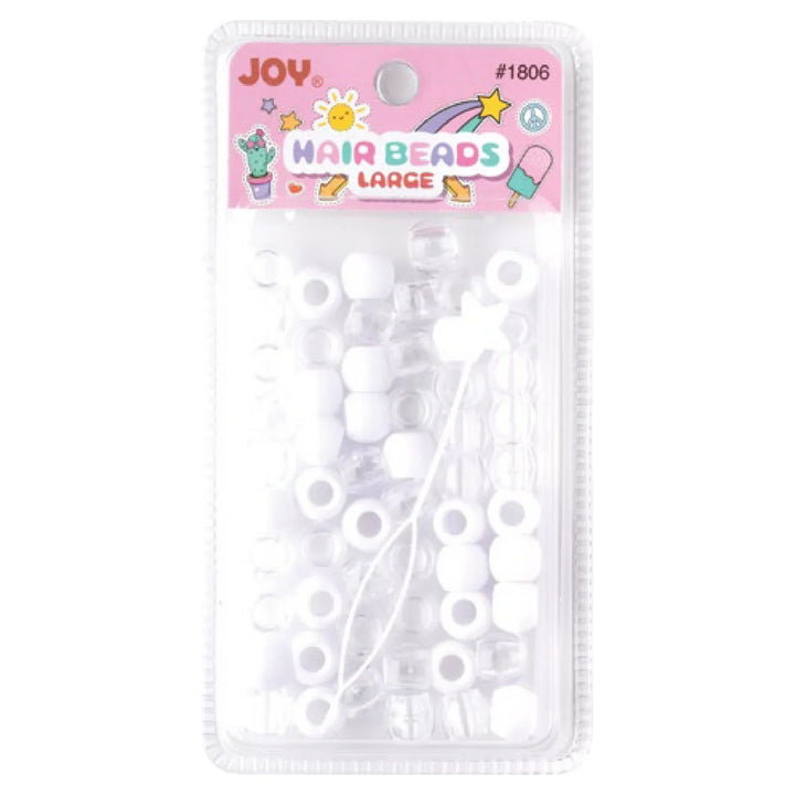 Joy Round Hair Beads Large, 60 Count, White and Clear
