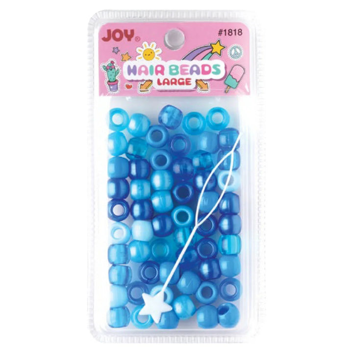 Joy Round Hair Beads Large, 60 Count, Assorted Blue