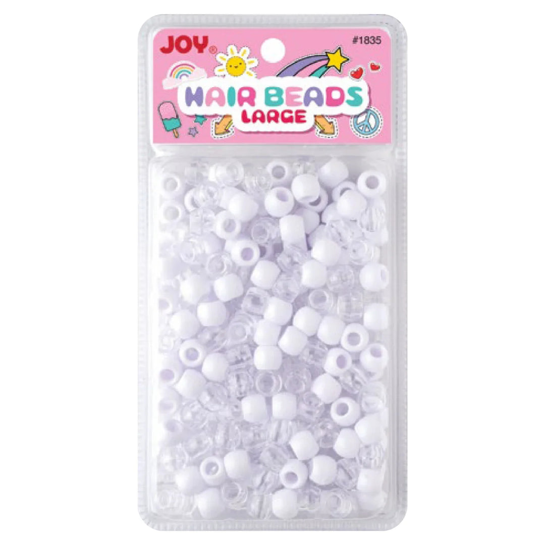 Joy Round Hair Beads Large, 240 Count, White & Clear