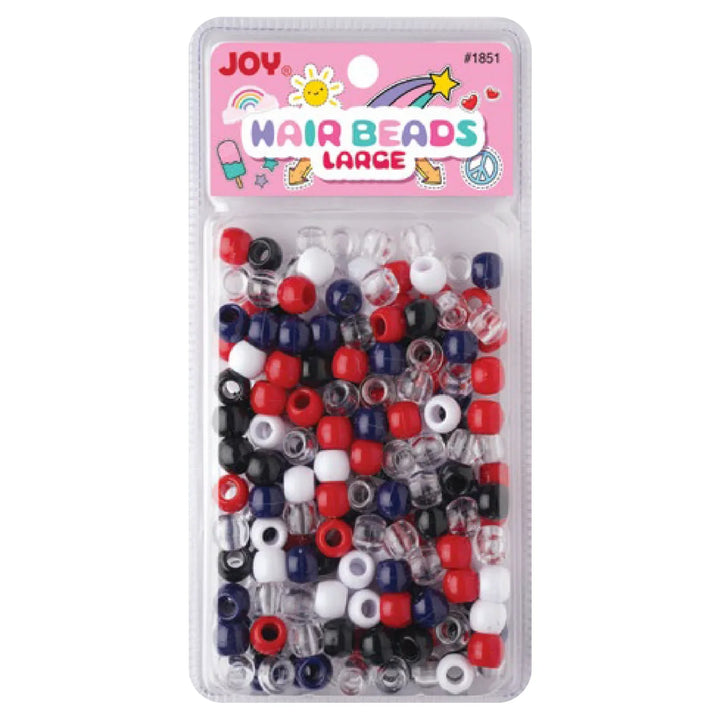 Joy Round Hair Beads Large, 240 Count, Black, White, & Red