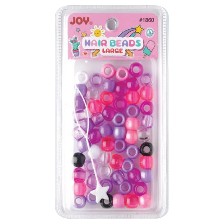 Joy Round Hair Beads Large, 60 Count, Purple & Pink Assorted