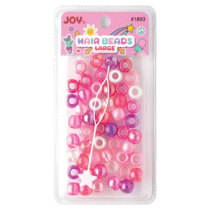 Joy Round Hair Beads Large, 50 Count, Assorted Pink & Purple Glitter
