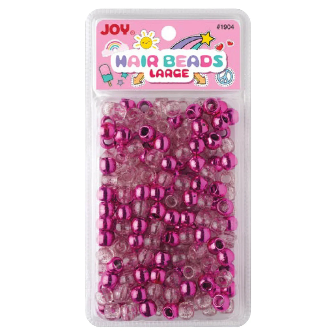 Joy Round Hair Beads Large, 240 Count, Pink Metallic & Glitter