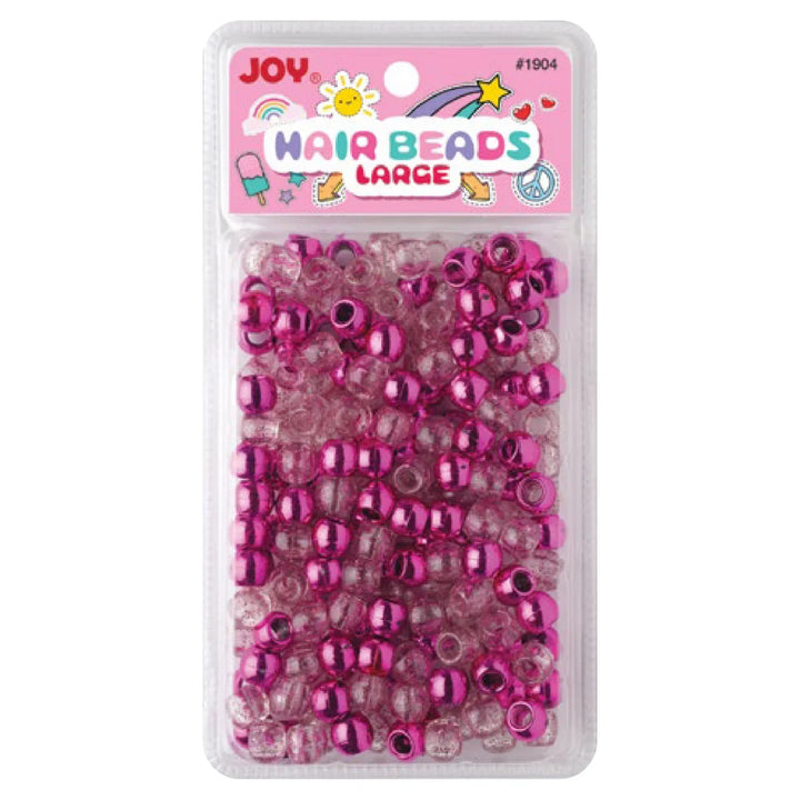 Joy Round Hair Beads Large, 240 Count, Pink Metallic & Glitter