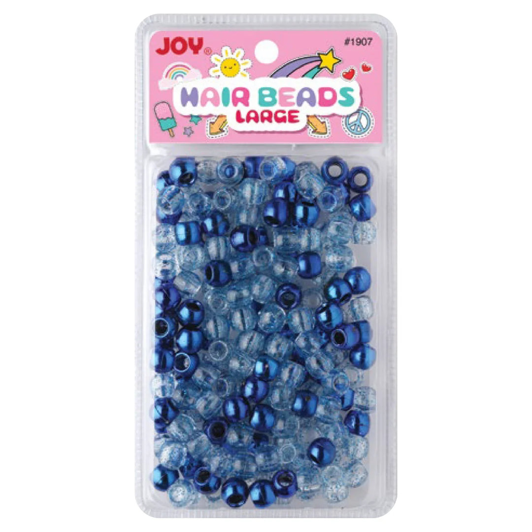 Joy Round Hair Beads Large, 240 Count, Blue Metallic & Glitter