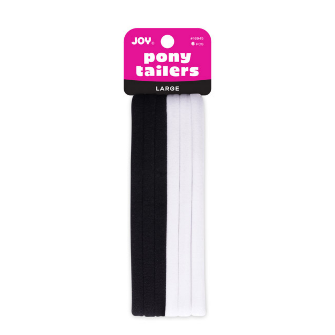 Joy Soft Ponytailers Large, 6 Count Gentle Kids' Hair Ties, Black & White