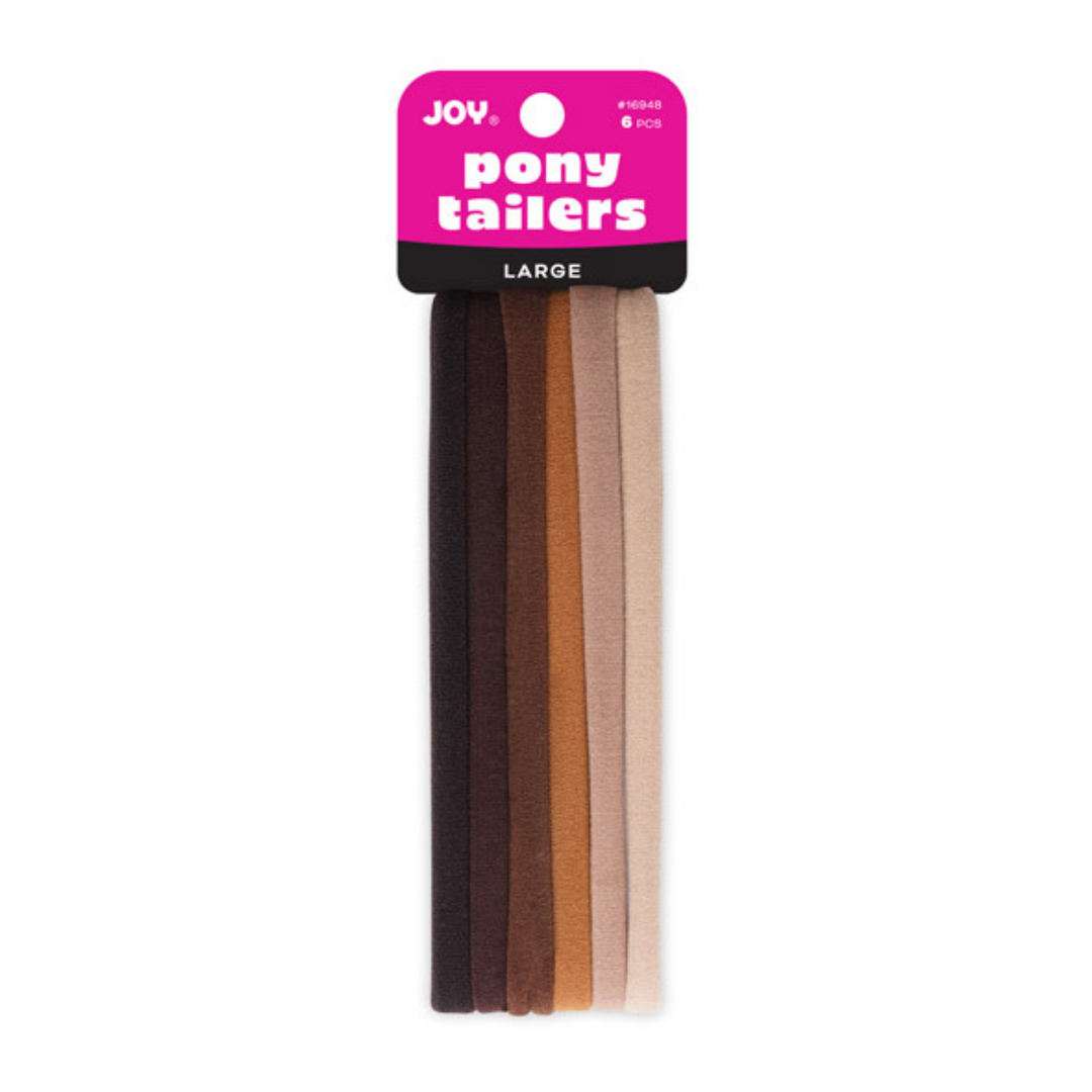 Joy Soft Ponytailers Large, 6 Count Gentle Kids' Hair Ties, Assorted Brown