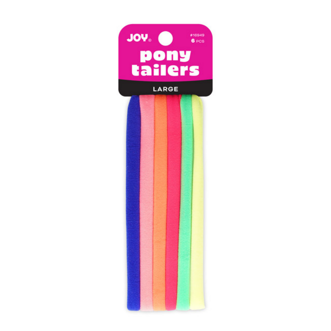 Joy Soft Ponytailers Large, 6 Count Gentle Kids' Hair Ties, Assorted Neon