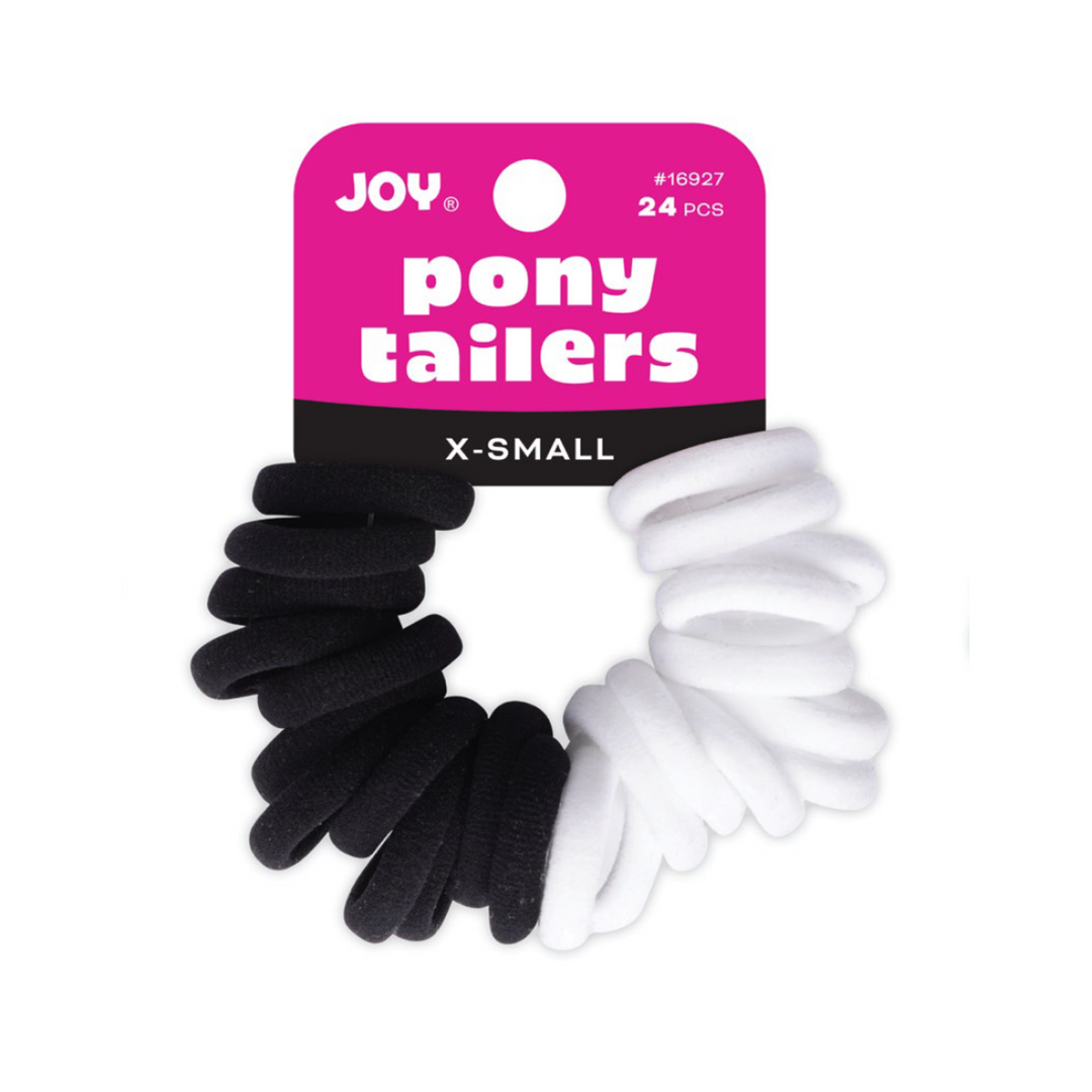 Joy Soft Ponytailers X-Small, 24 Count Gentle Kids' Hair Ties, Black & White