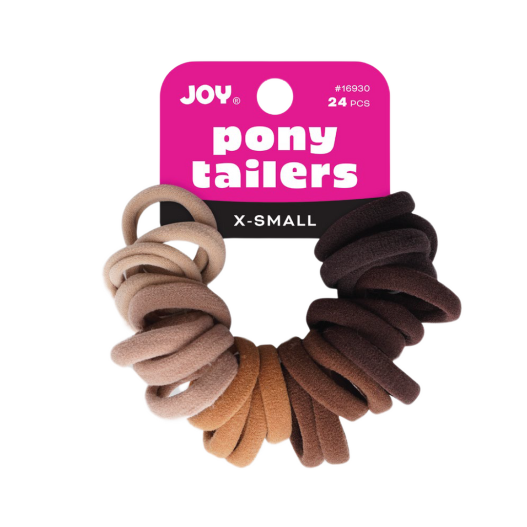 Joy Soft Ponytailers X-Small, 24 Count Gentle Kids' Hair Ties, Assorted Brown