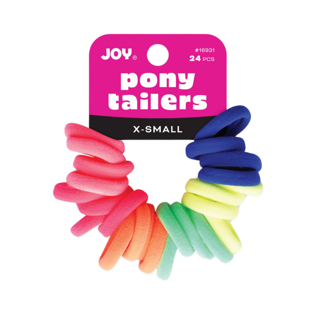 Joy Soft Ponytailers X-Small, 24 Count Gentle Kids' Hair Ties, Assorted Neon
