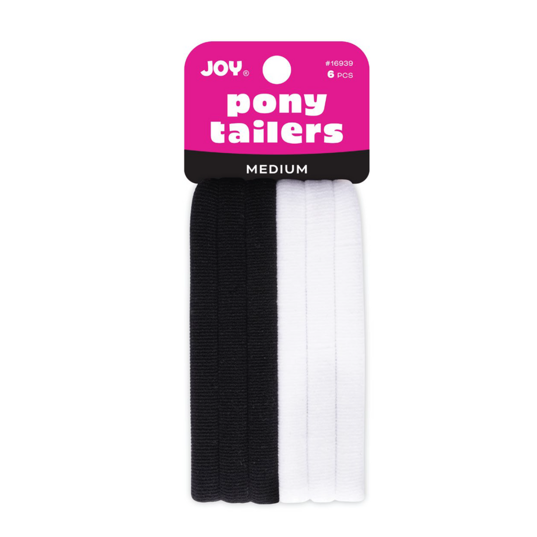 Joy Soft Ponytailers Medium, 6 Count Gentle Kids' Hair Ties, Black & White