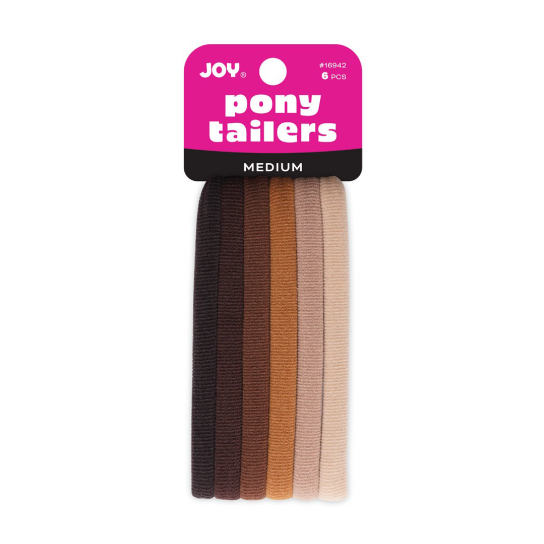 Joy Soft Ponytailers Medium, 6 Count Gentle Kids' Hair Ties, Assorted Brown