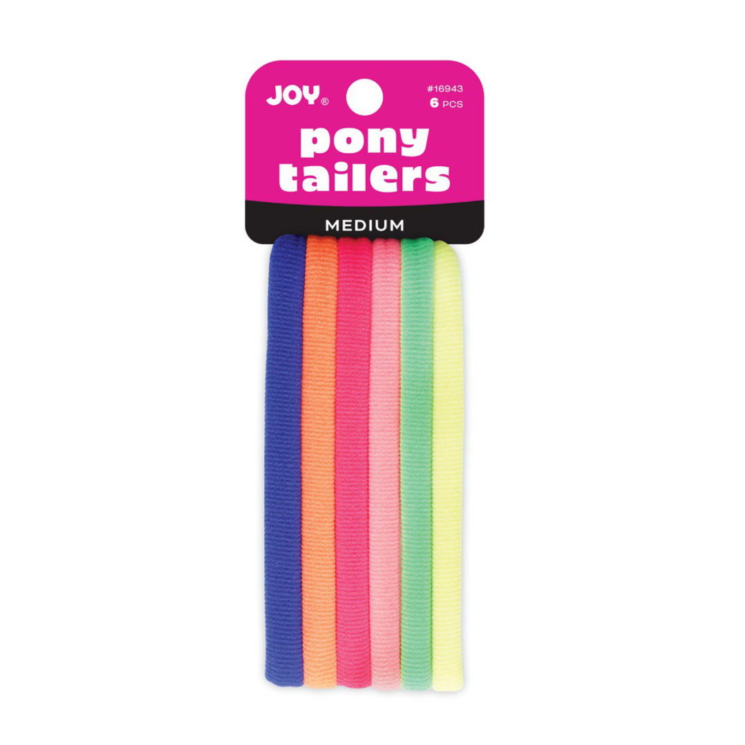 Joy Soft Ponytailers Medium, 6 Count Gentle Kids' Hair Ties, Assorted Neon