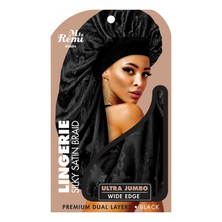 Ms. Remi Lingerie Silky Satin Braid Bonnet Ultra Jumbo, 1 Count, Black