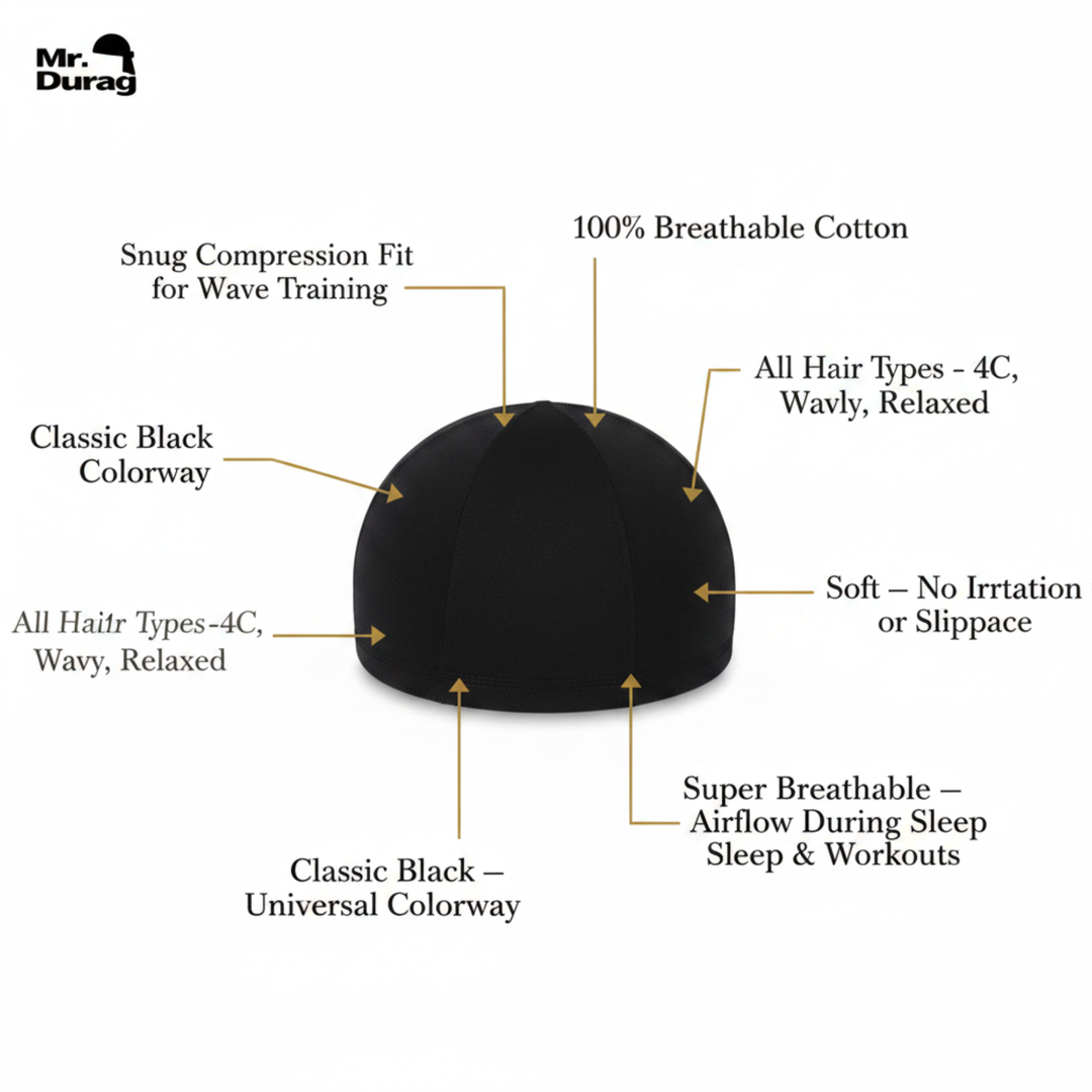 Mr. Durag Cotton Dome Cap, 1 Count, Black
