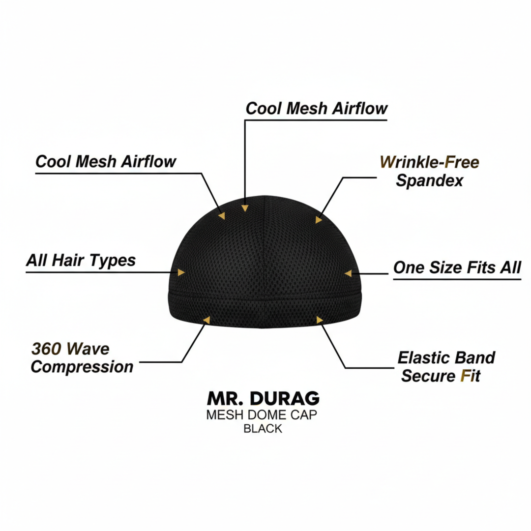 Mr. Durag Mesh Dome Cap, 1 Count, Black