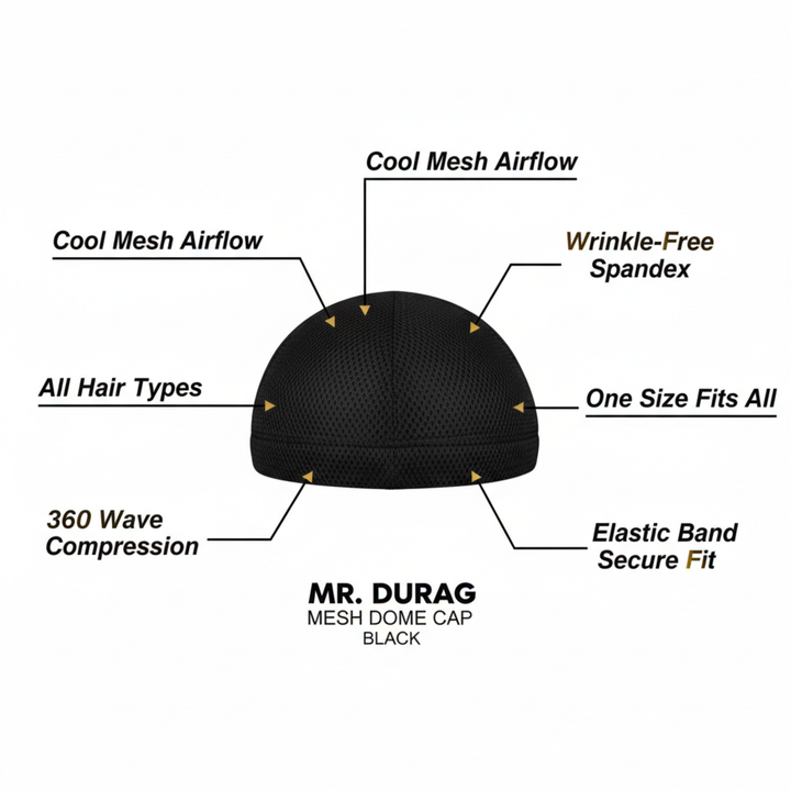 Mr. Durag Mesh Dome Cap, 1 Count, Black