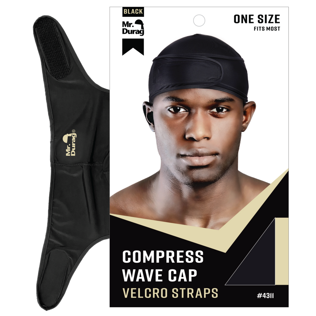 Mr. Durag Spandex Velcro Compress Wave Cap, 1 Count, Black