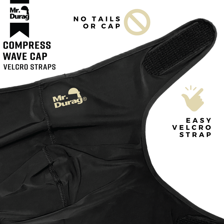 Mr. Durag Spandex Velcro Compress Wave Cap, 1 Count, Black