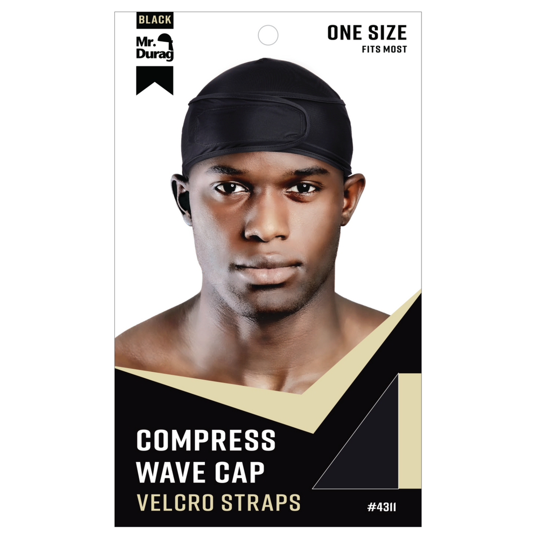 Mr. Durag Spandex Velcro Compress Wave Cap, 1 Count, Black