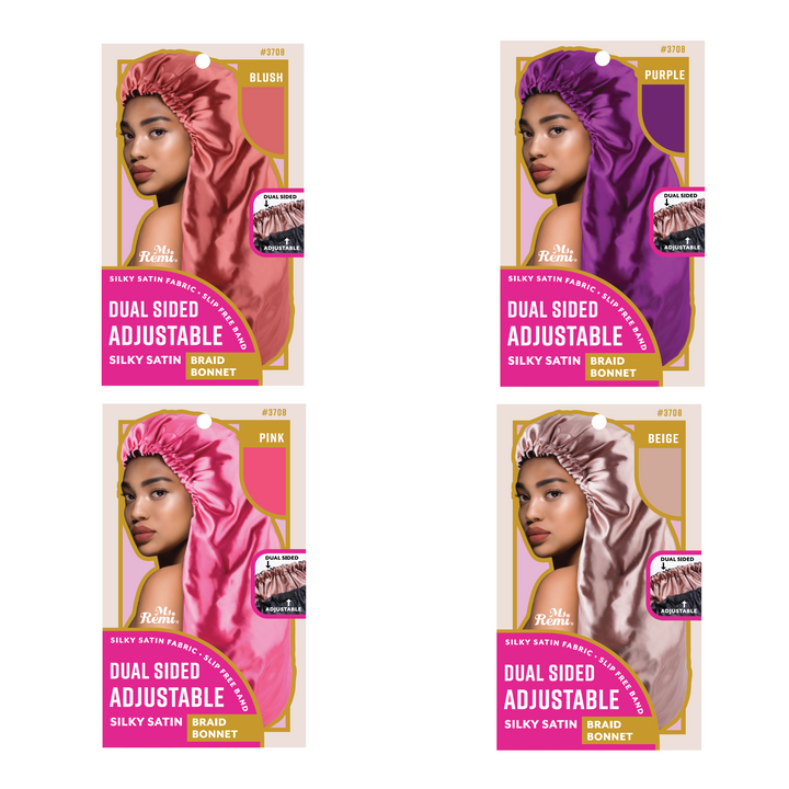 Ms. Remi Dual-Sided Adjustable Satin Braid Bonnet, 1 Count, Assorted Color
