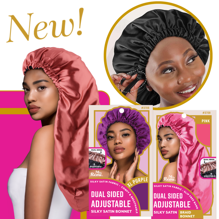Ms. Remi Dual-Sided Adjustable Satin Braid Bonnet, 1 Count, Assorted Color