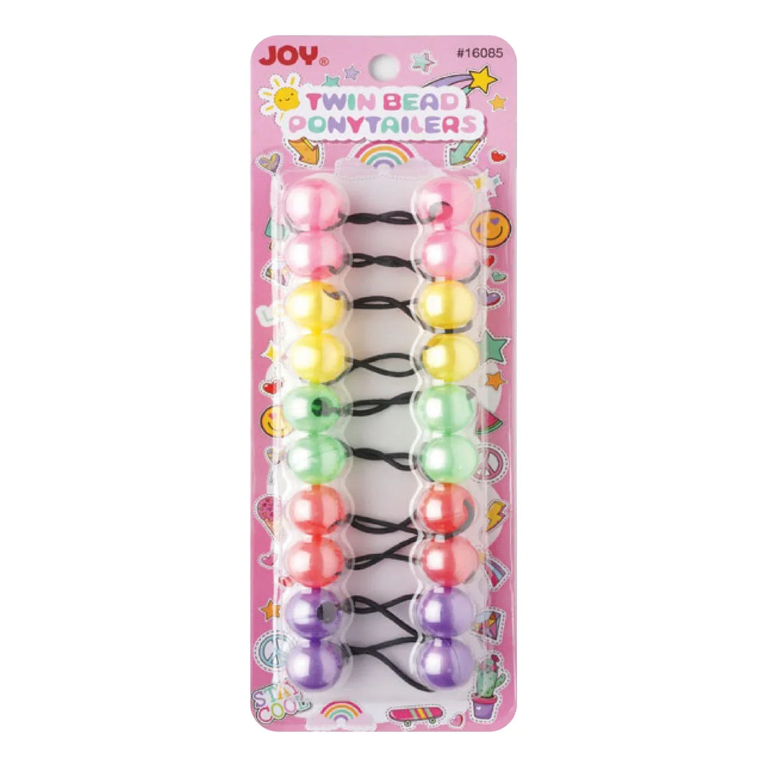 Joy Twin Beads Ponytailers 10Ct Clear Pink, Yellow, Green, Red, Blue