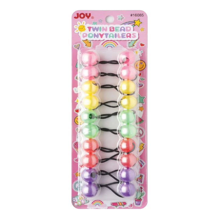 Joy Twin Beads Ponytailers 10Ct Clear Pink, Yellow, Green, Red, Blue