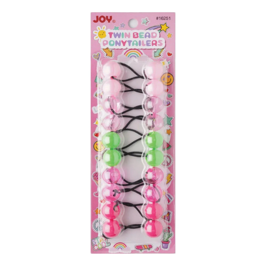 Joy Twin Bead Ponytailers 10ct Clear Green, Pink, Purple