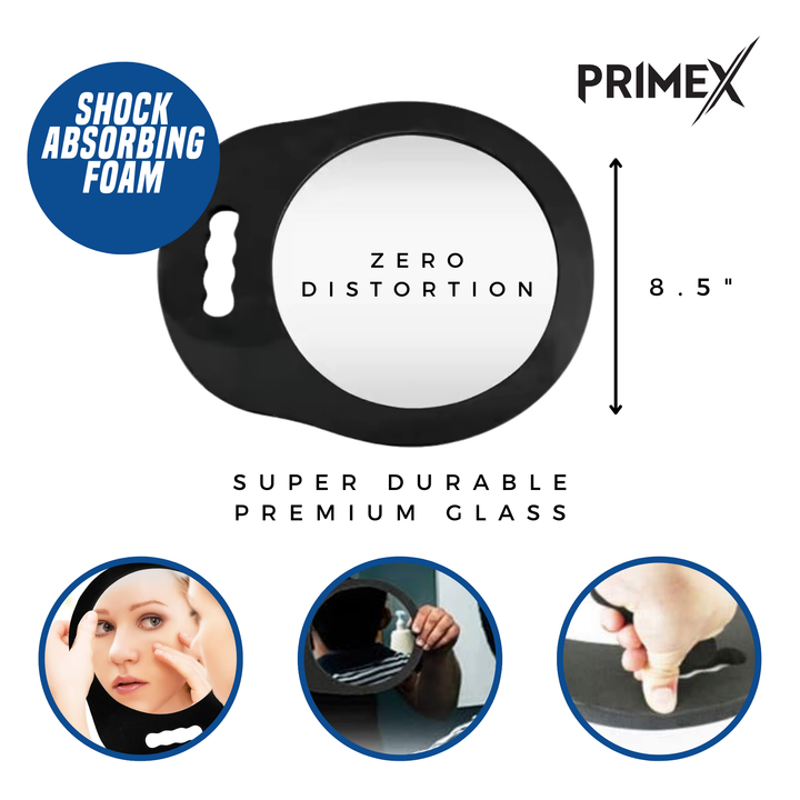 PrimeX Foam Barber Mirror Round 8.25 Inch, 1 Count, Black