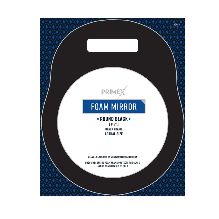 PrimeX Foam Barber Mirror Round 8.25 Inch, 1 Count, Black