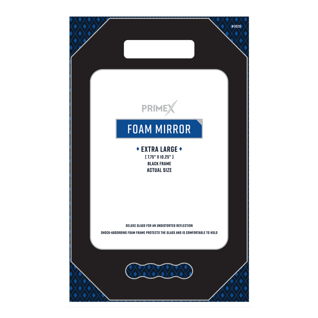 PrimeX Foam Barber Mirror Rectangle X-Large 10.75 Inch, 1 Count, Black