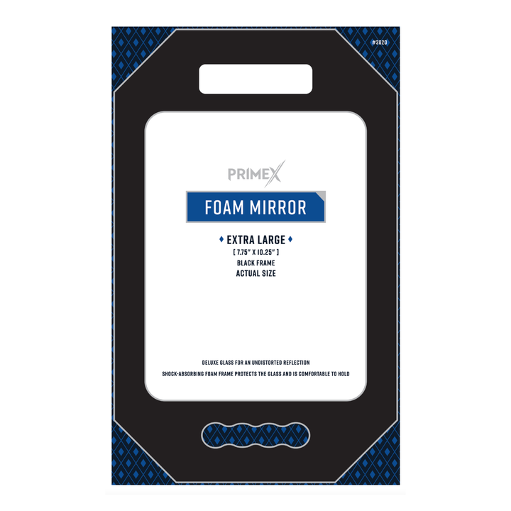 PrimeX Foam Barber Mirror Rectangle X-Large 10.75 Inch, 1 Count, Black