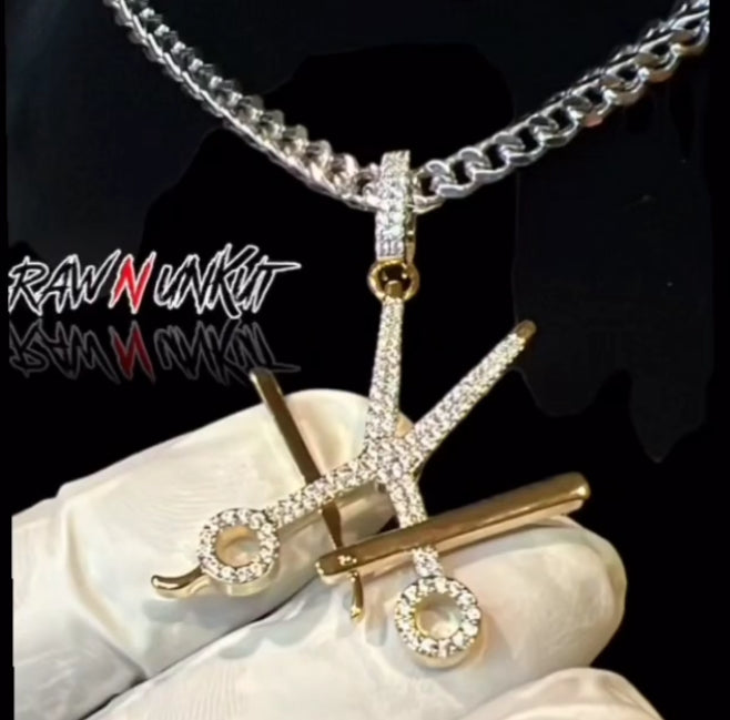 RAW N UNKUT SCISSOR,RAZOR HOLDER PENDANT + CHAIN