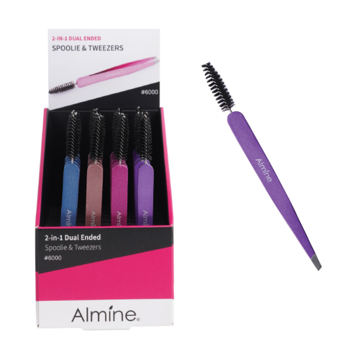 Almine 2 in 1 Dual Ended Spoolie & Tweezer 24ct Display Set