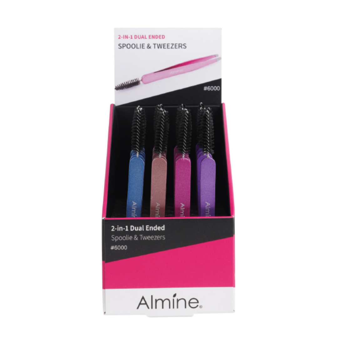 Almine 2 in 1 Dual Ended Spoolie & Tweezer 24ct Display Set